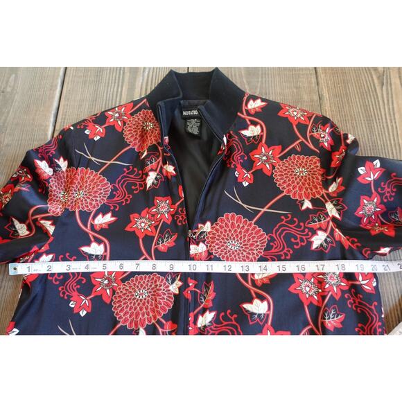 Vintage Silk Bomber Jacket Medium Black Red Japanese Floral Retro Goth 90s Y2K - Picture 5 of 6